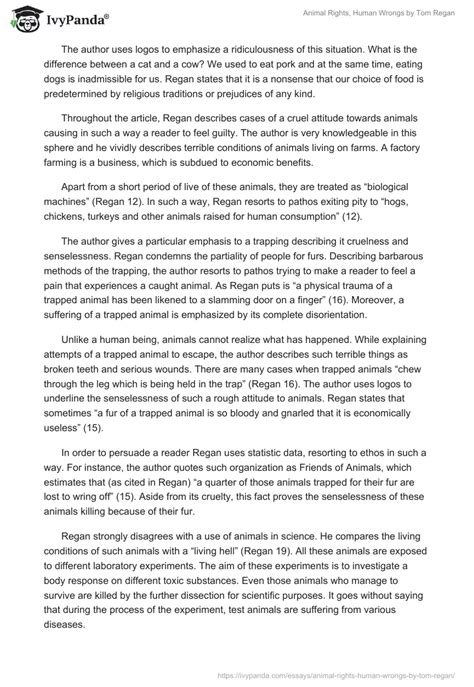 "Animal Rights, Human Wrongs" by Tom Regan - 866 Words | Essay Example