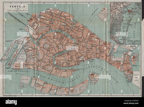 VENEZIA VENICE Town City Plan Inset Lagune Venete Lagoon Mappa 1913