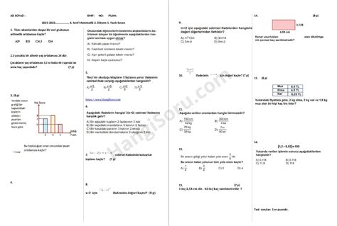 6 Sınıf Matematik 2 Dönem 1 Yazılı Soruları Açık Uçlu 2023 2024