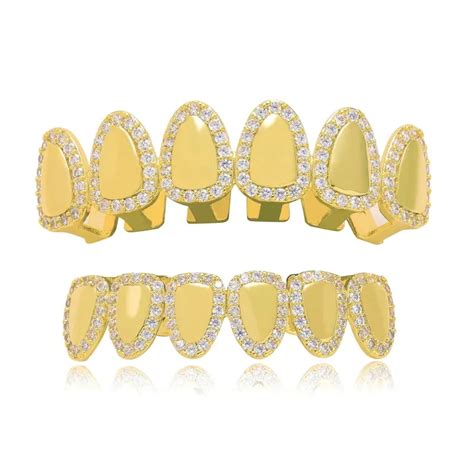 Grillz Dental Grills Micro Paved Cubic Zirconia Sier Gold Color Teeth