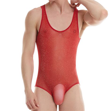 Shiny Mens Sissy Rompers Mesh Sheer Bodysuit One Piece Underwear Gay Jumpsuit Xl Ebay