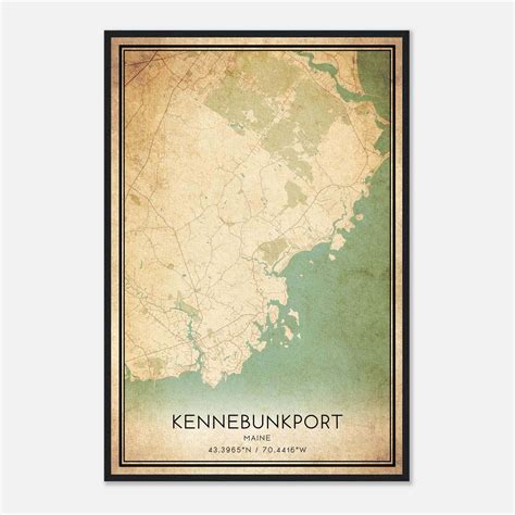 Vintage Kennebunkport Maine Map Poster, Kennebunkport ME City Road Wall