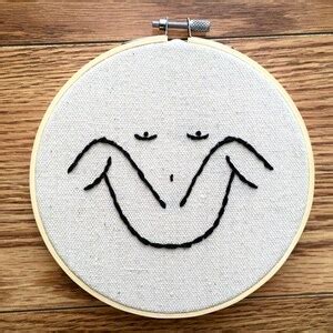 Framed Handmade Embroidery Hoop Female Body Art Feminist Empowerment Nude Breasts Outline