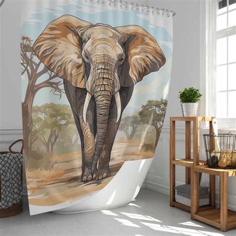 African Elephant Vector Art Shower Curtain