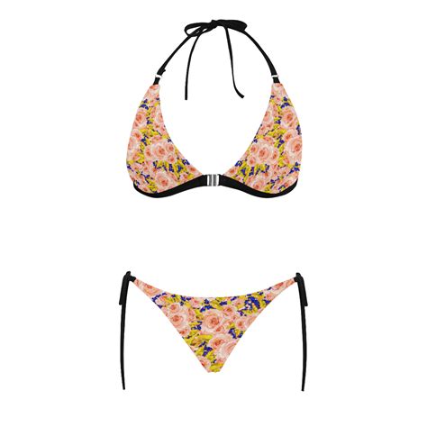 Rose Flower Buckle Front Halter Bikini Swimsuit Model S Id D