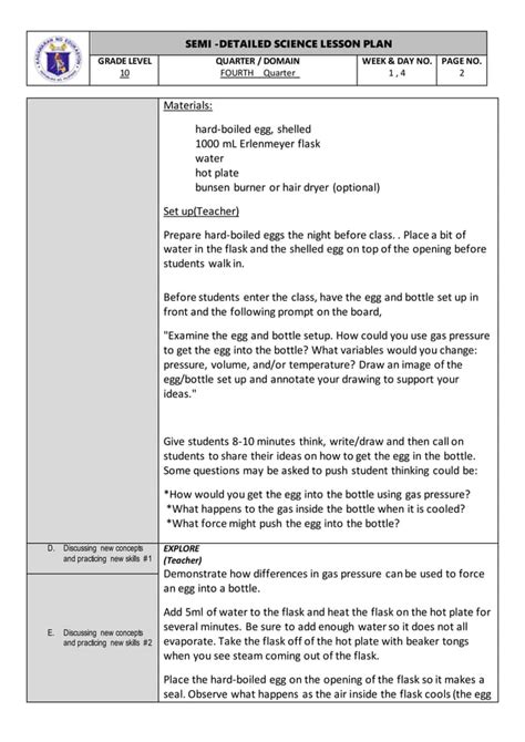 GAY LUSSAC S LAW LESSON PLAN DOCX Chemistry Science