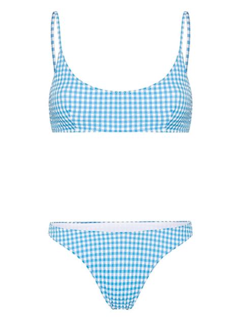MC SAINT BARTH Naomi Gingham Check Bikini Set Blue Editorialist