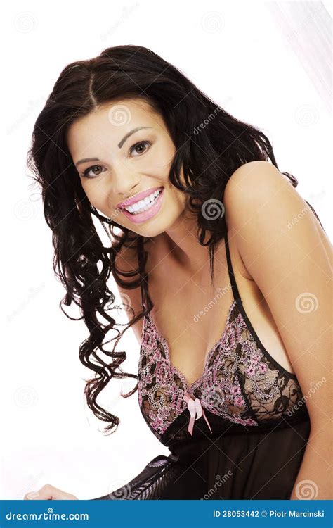 Brunette On A Bed Stock Photo Image Of Erotic Elegance