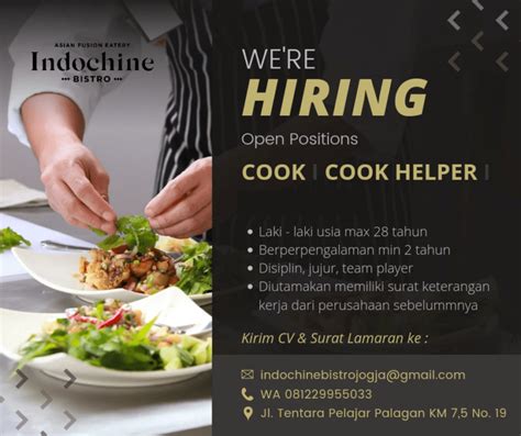 Lowongan Kerja Cook Cook Helper Di Indochine Bistro Yogyakarta