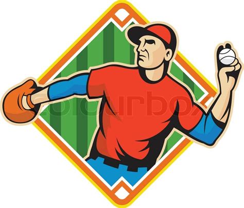 Baseball Player Pitcher Throwing Ball Stock Vector Colourbox