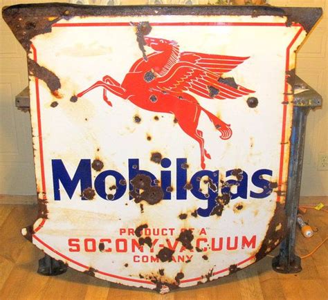 Antique Mobil Pegasus Mobil Gas Enamel Sign By Vintagequiltstore Old