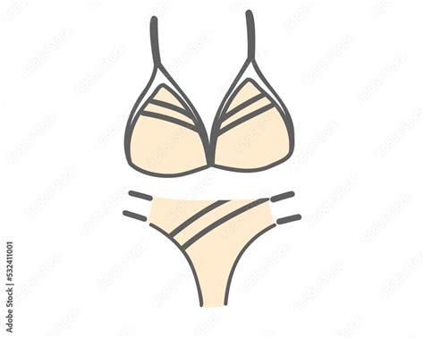 Beige Lingerie Set Bra And Panties Or One Piece Swimsuit Vector Illustration Isolated On White