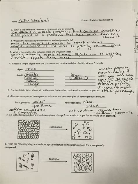 Worksheet - Phases of Matter - Caitlin's Digital Portfolio