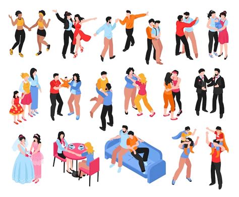 Free Vector Isometric Set Of Icons With Homosexual Gay And Lesbian Couples And Families With