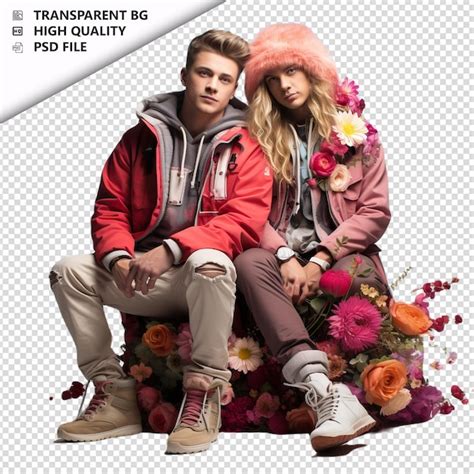 Romântico jovem casal gay dia dos namorados flores boh fundo transparente psd isolado PSD
