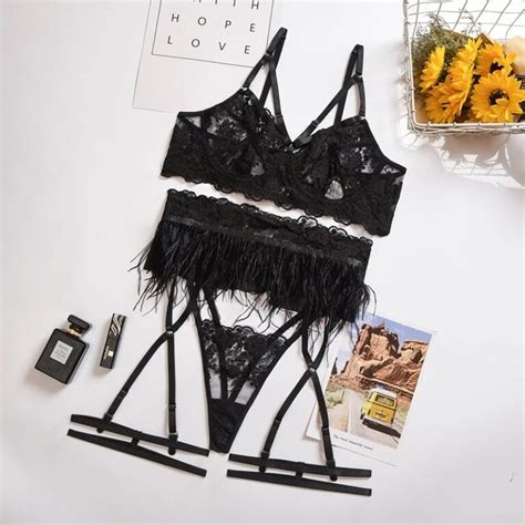 Feather Sexy Transparent Lingerie Pcs Set Power Day Sale