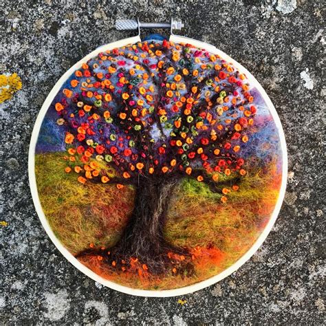 Needle Felted Autumn Tree Embroidery Hoop Art Folksy