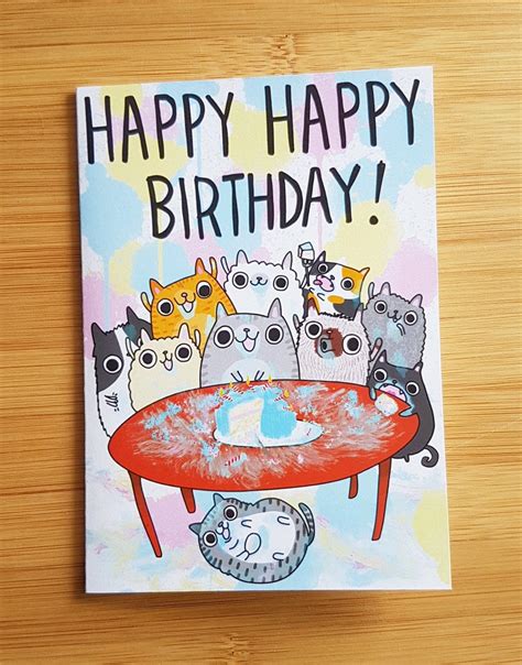 Funny Birthday Cat Card Happy Birthday Cat Card Etsy