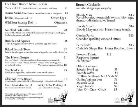 Menus The Haven