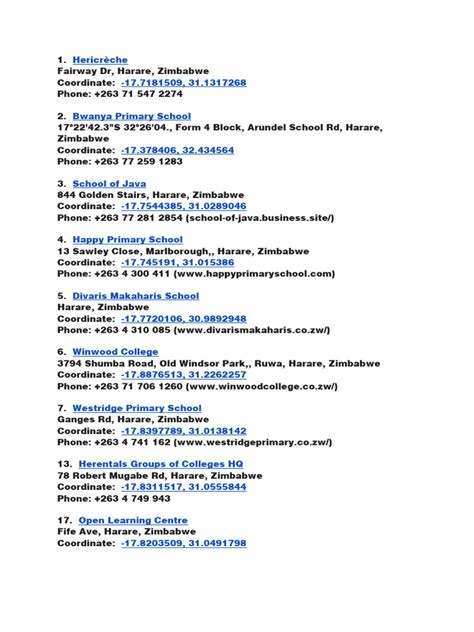 Zimbabwe Private Schools List and Numbers | PDF | Zimbabwe | Schools