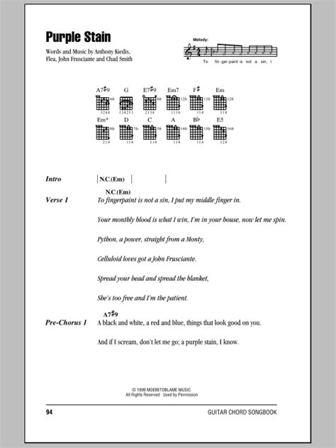 Purple Stain By Red Hot Chili Peppers Guitar Chords Lyrics Guitar Instructor