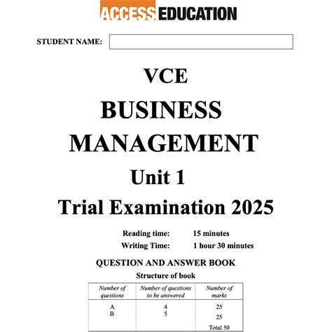 BUSINESS MANAGEMENT 2025 Unit 1 Trial Exam - Access Education