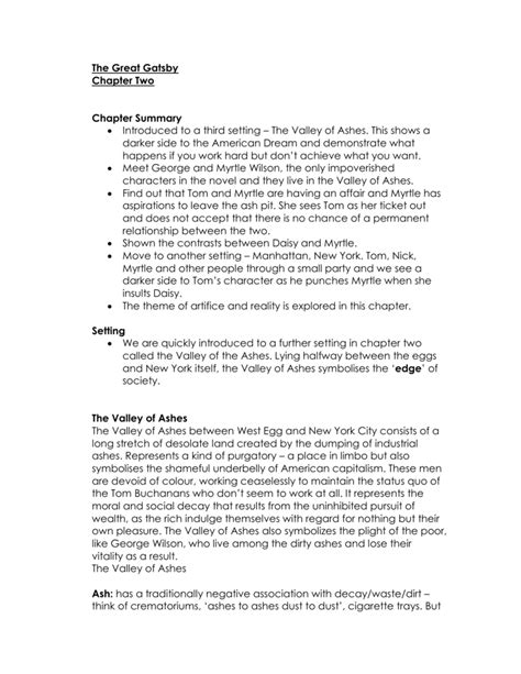 The Great Gatsby Chapter Valley Of Ashes Worksheet Answers