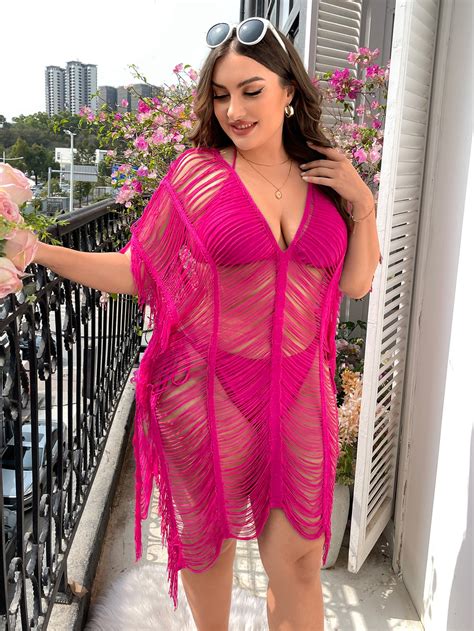 SHEIN Swim SXY Plus Open Stitch Cover Up Dress Without Bikini SHEIN USA