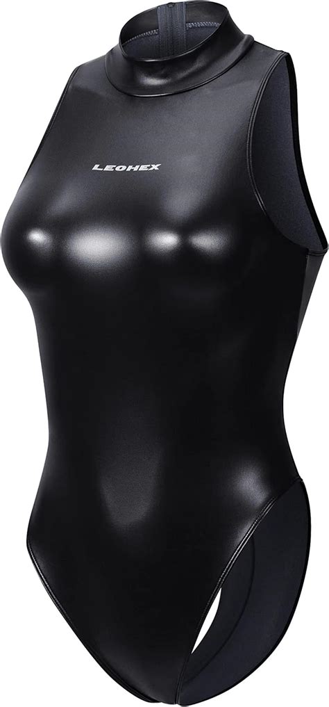 Metallic Shiny Spandex Leotard Sexy Sheer Rave Hot Bodysuit High Neck Cute One Piece Swimsuit