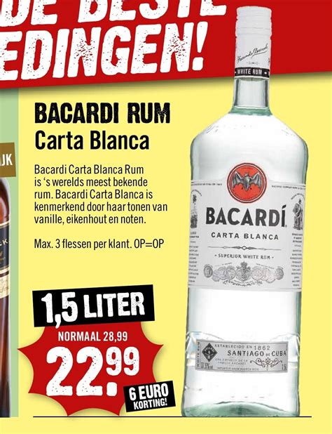 Bacardi Rum Carta Blanca 1 5 Liter Aanbieding Bij Dirck 3