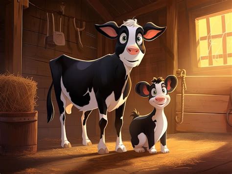 Premium Ai Image Illustration Of A Nice Cow With Her Calf In A Stable