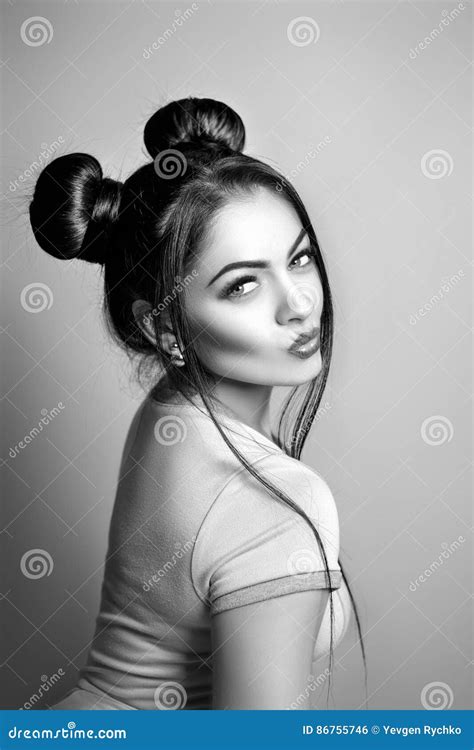 Black And White Portrait Of Beautiful Brunette Woman With H Stock Photo Image Of Color Care