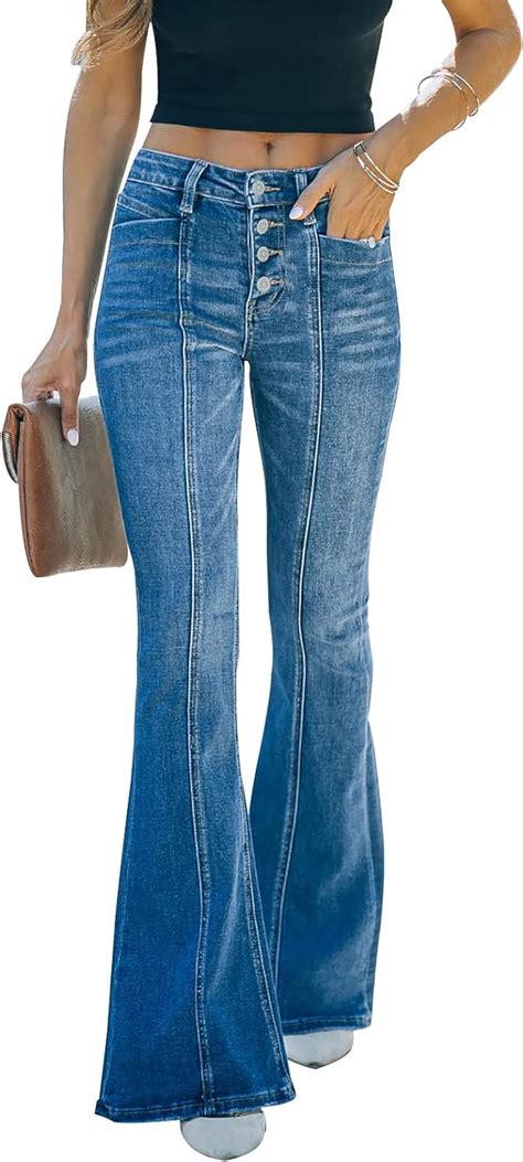 Kunmi Women S High Waisted Skinny Stretch Ripped Button Fly Jeans