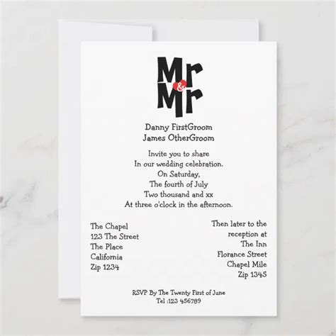 Mr And Mr Modern Bold Gay Wedding Invitation Zazzle