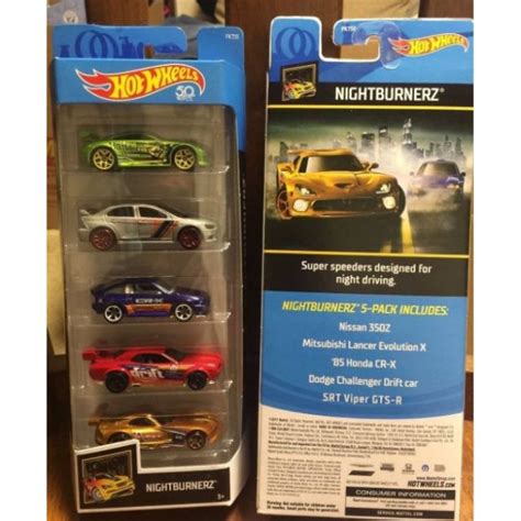 Hot Wheels 5 Pack Nightburnerz 2018 Mitsubishi Lancer Evo Nissan 350z Honda CRX BeeCost