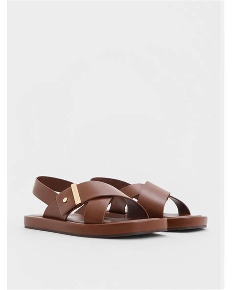 Charles And Keith Crossover Strap Slingback Sandals In Brown Lyst