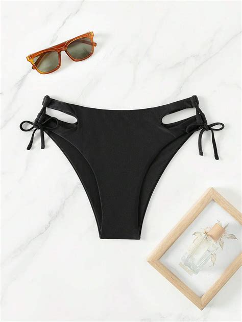 Shein Swim Bottom Del Bikini De Encaje Hueca De Un Solo Color Con Lazada Para Verano Playa