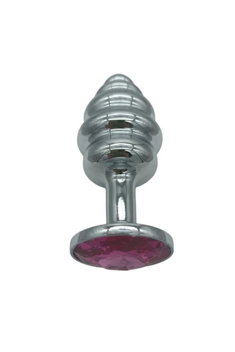 PLUG ANAL METALICO PEQUEÑO CON BRILLANTE Y TEXTURA EN ESPIRAL