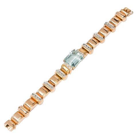 Large Aquamarine Diamond Gold Bracelet For Sale At 1stDibs Aquamarine