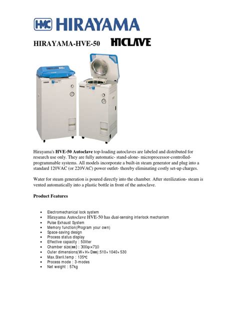 Hirayama Hv 50 Pdf Manufactured Goods Equipment