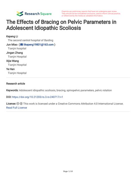 Pdf The Effects Of Bracing On Pelvic Parameters In Adolescent