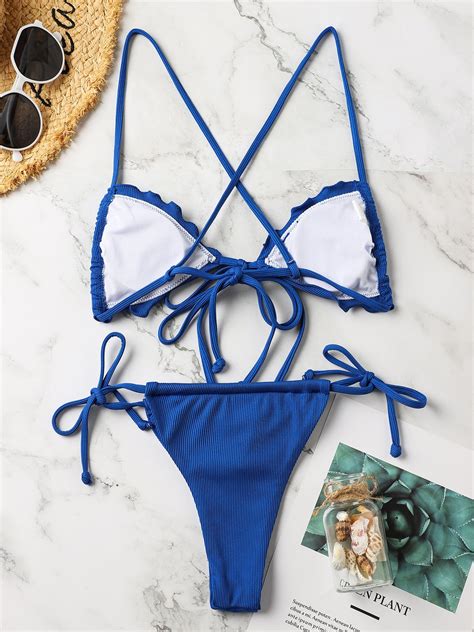 R Schen Unifarben Schn Rung Bikini Badeanzug De Noracora