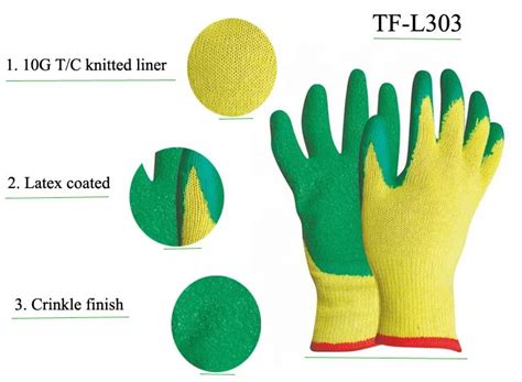 Crinkle Finished Latex Glove Tf Green Latex Palm Dipping Garden Gloves