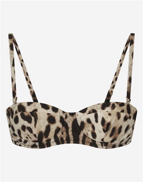 Leopard Print Balconette Bikini Top In Multicolor For Women Dolce Gabbana