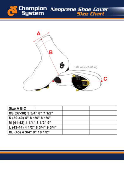 Neoprene Shoe Cover Size Chart Printable Pdf Download