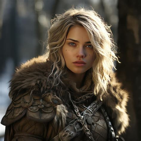 Premium AI Image Majestic Nord Warrior Blonde Woman With