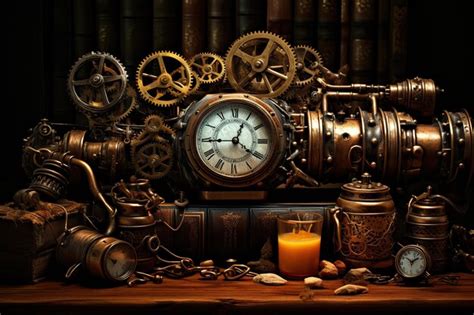 Premium Ai Image A Steampunk Style With Gears Pipes And Clocks