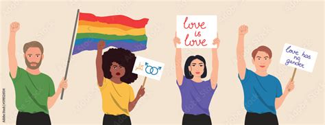 Gay Parade Interracial Group Of Gay Lesbian Transgender Activists Participating In LGBTQ