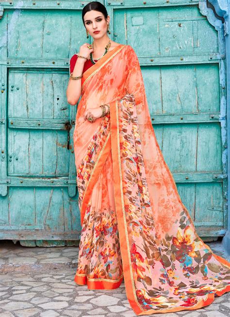 Buy Faux Georgette Multi Colour Abstract Print Printed Saree Online