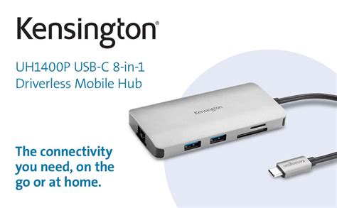 Kensington Uh1400p Usb C 8 In 1 Driverless Mobile Laptop Dock